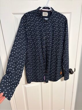 Scotch & Soda Navy Blue Printed Dress Shirt